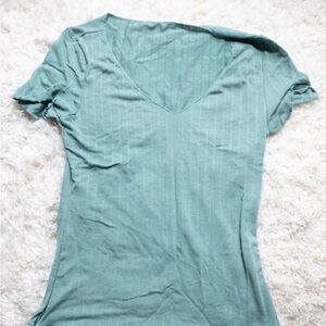 SHEIN Green Fitted Ribbed Short Sleeve Tee
